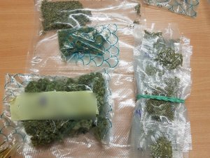 Na zdjęciu widoczne woreczki foliowe z zawartością suszu roślinnego.