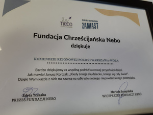 Podziękowanie Fundacja Nebo